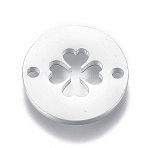 Tarnish Resistant 304 Stainless Steel Links connectors, Flat Round with Four Leaf Clover, Stainless Steel Color, 12x1mm, Hole: 1.2mm(STAS-L224-009P)