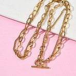 304 Stainless Steel Curb Chain & PaPerclip Chain 2-Strand OT Necklaces for Women, Ion Plating(IP), Real 18K Gold Plated, 19.88 inch(50.5cm)(NJEW-G193-02G)