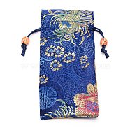 Polyester Pouches, Drawstring Bag, with Wood Beads, Rectangle with Floral Pattern, Medium Blue, 16~17x7.8~8x0.35cm(ABAG-WH0028-10A)