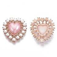 Alloy Flat Back Cabochons, with ABS Plastic Imitation Pearl Beads, Rose Gold, Heart, Pink, 29x27x8mm(X-PALLOY-N0151-04B)