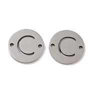 201 Stainless Steel Hollow Flat Round Links, Letter Connector Charms, Stainless Steel Color, Letter C, 12x1mm, Hole: 1.2mm(FIND-R149-03C-P)