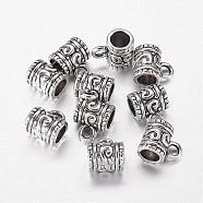 Tibetan Style Alloy Tube Bails, Loop Bails, Bail Beads, Column, Antique Silver, Lead Free and Cadmium Free, 9x7mm, Hole: 2.5mm, Inner Diameter: 4.6mm(X-LF8011Y)