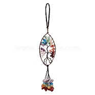 1Pc Natural Gemstrone Big Pendant Decotations, with Brass Findings, Horse Eye with Tree of Life Pattern, Cadmium Free & Lead Free, with 1Pc Rectangle Velvet Pouches, 192mm(G-SZ0001-95D)