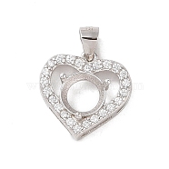 925 Sterling Silver Micro Pave Cubic Zirconia Pendant Setting, Open Back Settings , Heart, Tray: 6mm, 12.5x12.5x4.5mm, Hole: 4mm(STER-H113-04P-02)