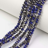 Electroplate Opaque Glass Beads Strands, Half Black Plated, Faceted, Rondelle, Prussian Blue, 4x3mm, Hole: 0.4mm, about 123~127pcs/strand, 16.5~16.9 inch(42~43cm)(EGLA-A034-P4mm-P02)