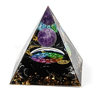 Resin Orgonite Pyramid Display Decorations, with Natural Obsidian, for Home Office Desk, 60mm(G-PW0004-55K)