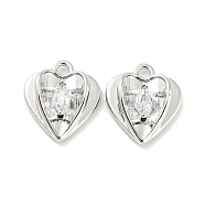 Clear Glass Charms, with Brass Finding, Heart, Real Platinum Plated, 11x9.5x3mm, Hole: 1.2mm(KK-E090-25P)