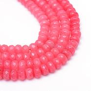 Natural White Jade Bead Strands, Dyed, Faceted, Rondelle, Light Coral, 4~5x3mm, Hole: 0.5mm, about 115~120pcs/strand, 13.39~13.98 inch(34~35.5cm)(G-R343-2x4-18)