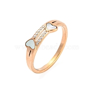 Ion Plating(IP) 304 Stainless Steel Finger Ring with Rhinestone, Heart, Rose Gold, US Size 8(18.1mm)(RJEW-Q779-02RG)