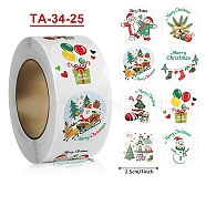 Paper Self-Adhesive Stickers, Flat Round, for Presents Decoration, Round with Christmas Theme, Mixed Color, 25mm(DIY-B077-01A-01)