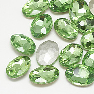 Pointed Back Glass Rhinestone Cabochons, Back Plated, Faceted, Oval, Peridot, 10x8x4mm(RGLA-T080-8x10mm-19)