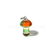Lampwork Pendants, Mushroom Charms, Platinum, Dark Orange, 25x15mm(MUSH-PW0001-007H)