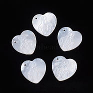 Natural White Shell Pendants, Religion, Heart with Virgin Mary, 14.5x14.5x2.5mm, Hole: 1mm(SSHEL-D083-26)