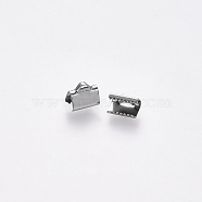 304 Stainless Steel Ribbon Crimp Ends, Stainless Steel Color, 7x8mm, Hole: 1.5x2mm(STAS-S112-001B-P)