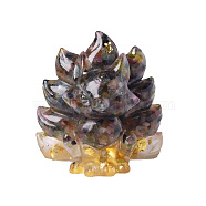 Resin Nine-tailed Fox Figurines, with Natural Tourmaline Chips inside Statues for Home Office Decorations, 55x55x45mm(PW-WG24723-02)