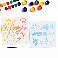 US 1 Set PET Hollow Out Drawing Painting Stencils, for DIY Scrapbook, Photo Album, with 1Pc Art Paint Brushes, Jellyfish, 300x300mm, 2pcs/set(DIY-MA0002-14C)