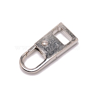 Zinc Alloy Zipper Slider, for Garment Accessories, Platinum, 2.65x1.1x0.45cm, Hole: 6.5x9mm & 7.5x4mm(FIND-WH0091-62P)