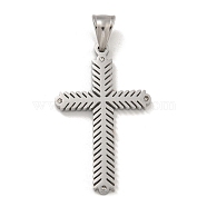 304 Stainless Steel Pendants, with Crystal Rhinestones, Cross Charm, Stainless Steel Color, 42x26x3mm, Hole: 7x4.5mm(STAS-D110-19AS)