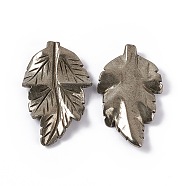 Natural Pyrite Pendants, Leaf Charms, 41.5x25~26x5mm, Hole: 0.8mm(G-I336-01-19)