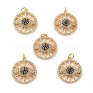 Brass Micro Pave Cubic Zirconia Pendants, Long-Lasting Plated, Cadmium Free & Lead Free, Flat Round with Eye, Real 18K Gold Plated, 22x20x5.5mm, Hole: 3.5mm(ZIRC-P092-039G-RS)