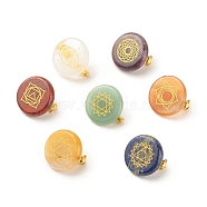 Gemstone Flat Round with Chakra Lapel Pin, Badge for Backpack Clothes, Golden, 24.5~25x4~6mm, Pin: 0.9mm(JEWB-BR00075)