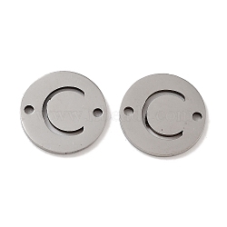 Non-Tarnish 201 Stainless Steel Hollow Flat Round Links, Letter Connector Charms, Stainless Steel Color, Letter C, 12x1mm, Hole: 1.2mm(FIND-R149-03C-P)