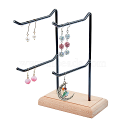 2-Tier 2-Row Wood Jewelry Display Stands, with Electrophoresis Black Tone Iron Findings, for Earrings, Bracelet, Keychain Organizer, BurlyWood, Finish Product: 16.5x13x21cm, about 3pcs/set(EDIS-WH0016-008B)