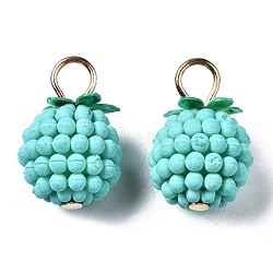 Rubberized Style ABS Plastic Pendants, with Iron Loops, Golden, Berry, Turquoise, 18x12mm, Hole: 4x3mm(KY-N013-001D)