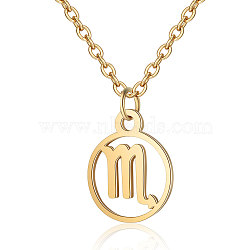 201 Stainless Steel Pendants Necklaces, Flat Round with Constellations, Scorpio, 16.3 inch(40cm)x1mm(NJEW-S063-TN506-8)