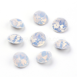 Pointed Back & Back Plated K9 Glass Rhinestone Cabochons, Grade A, Faceted, Flat Round, White Opal, 8x4.5mm(X-RGLA-J012-8mm-234)