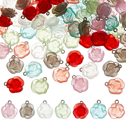 PandaHall Elite 70Pcs 7 Colors Transparent Frosted Resin Rose Pendants, with Platinum Tone Iron Loops, Mixed Color, 18x15.5x7mm, Hole: 2mm, 10pcs/color(RESI-PH0001-74)