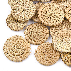 Handmade Reed Cane/Rattan Woven Beads, For Making Straw Earrings and Necklaces, No Hole/Undrilled, Flat Round, BurlyWood, 27~34x5~6mm(WOVE-T005-13A)