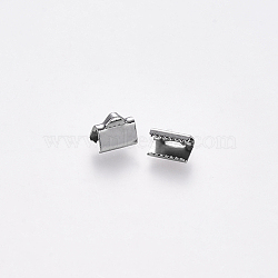 Tarnish Resistant 304 Stainless Steel Ribbon Crimp Ends, Stainless Steel Color, 7x8mm, Hole: 1.5x2mm(STAS-S112-001B-P)