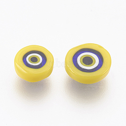 Handmade Lampwork Evil Eye Cabochons, Flat Round, Yellow, 3~6x2mm(LAMP-P043-A02)