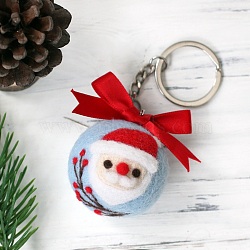 Christmas Theme Needle Felting Keychain Kit with Instructions, Santa Claus Felting Kits, Mixed Color(DIY-F111-02)