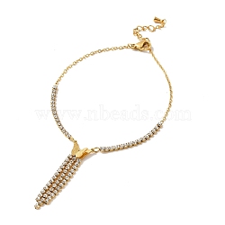 Ion Plating(IP) 304 Stainless Steel Butterfly with Rhinestone Tassel Charm Anklet for Women, Golden, 8-1/4 inch(20.9cm)(AJEW-P100-02G)