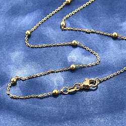 Brass Cable Chain Necklaces, with Round Beads and Lobster Claw Clasps, Long-Lasting Plated, Real 18K Gold Plated, 18.1~18.50 inch(46~47cm), 1mm(NJEW-I247-02G)