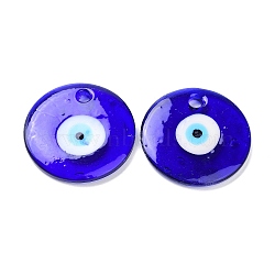 (Defective Closeout Sale)Lampwork Pendants, Flat Round, Evil Eye, Medium Blue, 49.5x6mm, Hole: 5.8mm(LAMP-XCP0001-10)