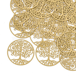 430 Stainless Steel Filigree Pendants, Spray Painted, Etched Metal Embellishments, Flat Round with Tree of Life, Goldenrod, 35x0.3mm, Hole: 1.6mm(STAS-T042-06D)