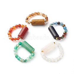Mixed Stone Beads Finger Ring for Girl Women, Column & Round Faceted Beads Ring, US Size 8 1/2(18.5mm)(RJEW-JR00383)