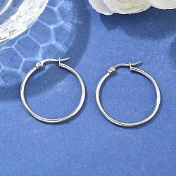 Tarnish Resistant 304 Stainless Steel Hoop Earrings, Hypoallergenic Earrings, Ring Shape, Stainless Steel Color, 12 Gauge, 29~31x2mm, Pin: 0.7~1.3x0.68mm(EJEW-F105-09P)