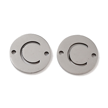 201 Stainless Steel Hollow Flat Round Links, Letter Connector Charms, Stainless Steel Color, Letter C, 12x1mm, Hole: 1.2mm
