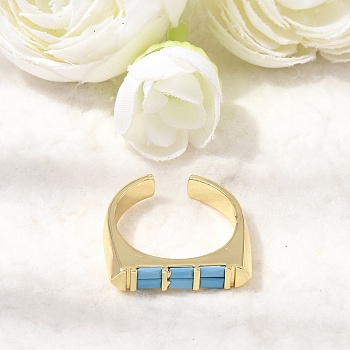 Brass Micro Pave Cubic Zirconia Cuff Open Rings for Women, Long-Lasting Plated, Rack Plating, Real 18K Gold Plated, Sky Blue, 18mm