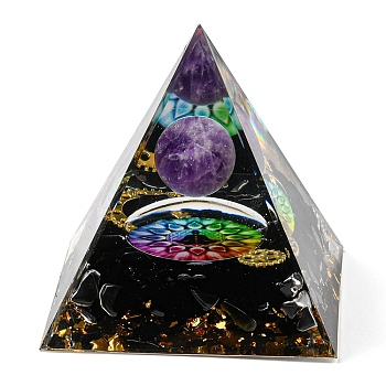 Resin Orgonite Pyramid Display Decorations, with Natural Obsidian, for Home Office Desk, 60mm