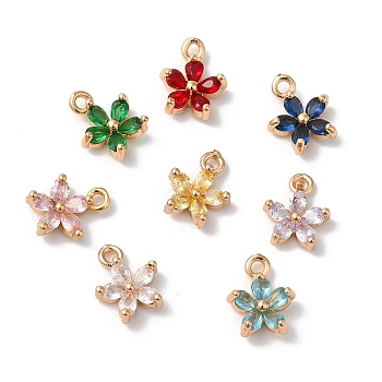 Brass Charms, with Glass, Flower, Golden, Mixed Color, 10x8x4mm, Hole: 1.2mm