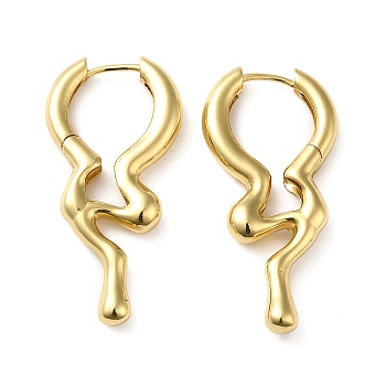 Rack Plating Brass Melting Drop Hoop Earrings for Women, Lead Free & Cadmium Free, Long-Lasting Plated, Real 18K Gold Plated, 38x18x4mm