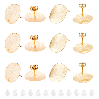 6 Pairs 2 Style Brass Stud Earrings Findings, with Holes, Long-Lasting Plated, Flat Round, with 50Pcs Plastic Ear Nuts, Golden, 18.7~20x0.6~1mm, Hole: 1.4~1.5mm, Pin: 0.9mm, 3 Pair