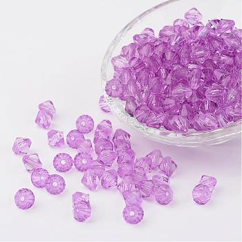 Faceted Bicone Transparent Acrylic Beads, Dyed, Plum, 6mm, Hole: 1mm, about 5800pcs/500g