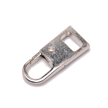 Zinc Alloy Zipper Slider, for Garment Accessories, Platinum, 2.65x1.1x0.45cm, Hole: 6.5x9mm & 7.5x4mm