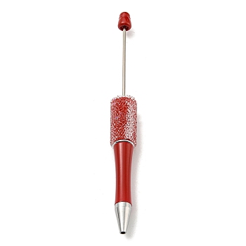Plastic Ball-Point Pen, Rhinestone Beadable Pen, for DIY Personalized Pen with Jewelry Bead, FireBrick, 144x14.5mm